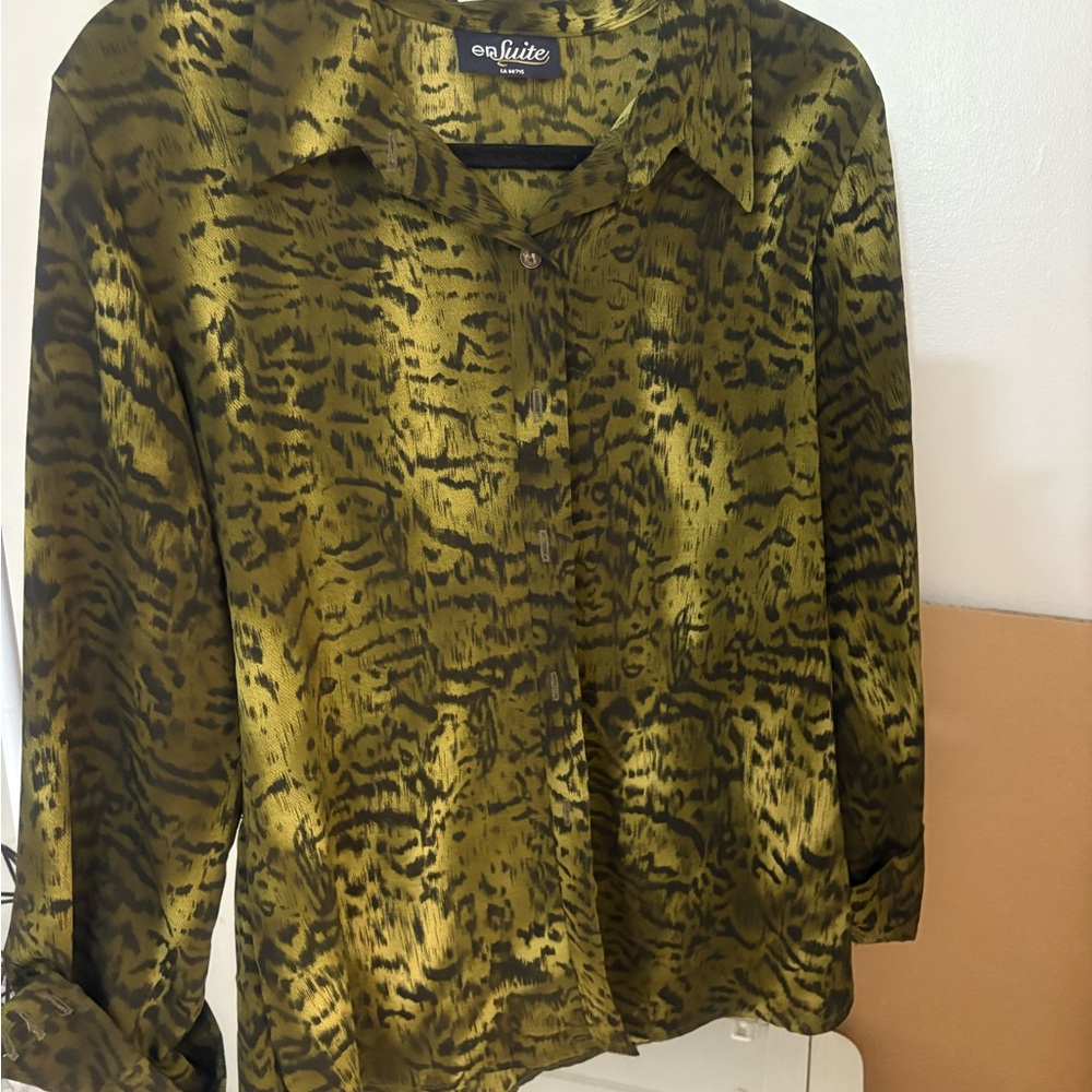 Olive Green Animal Print Blouse